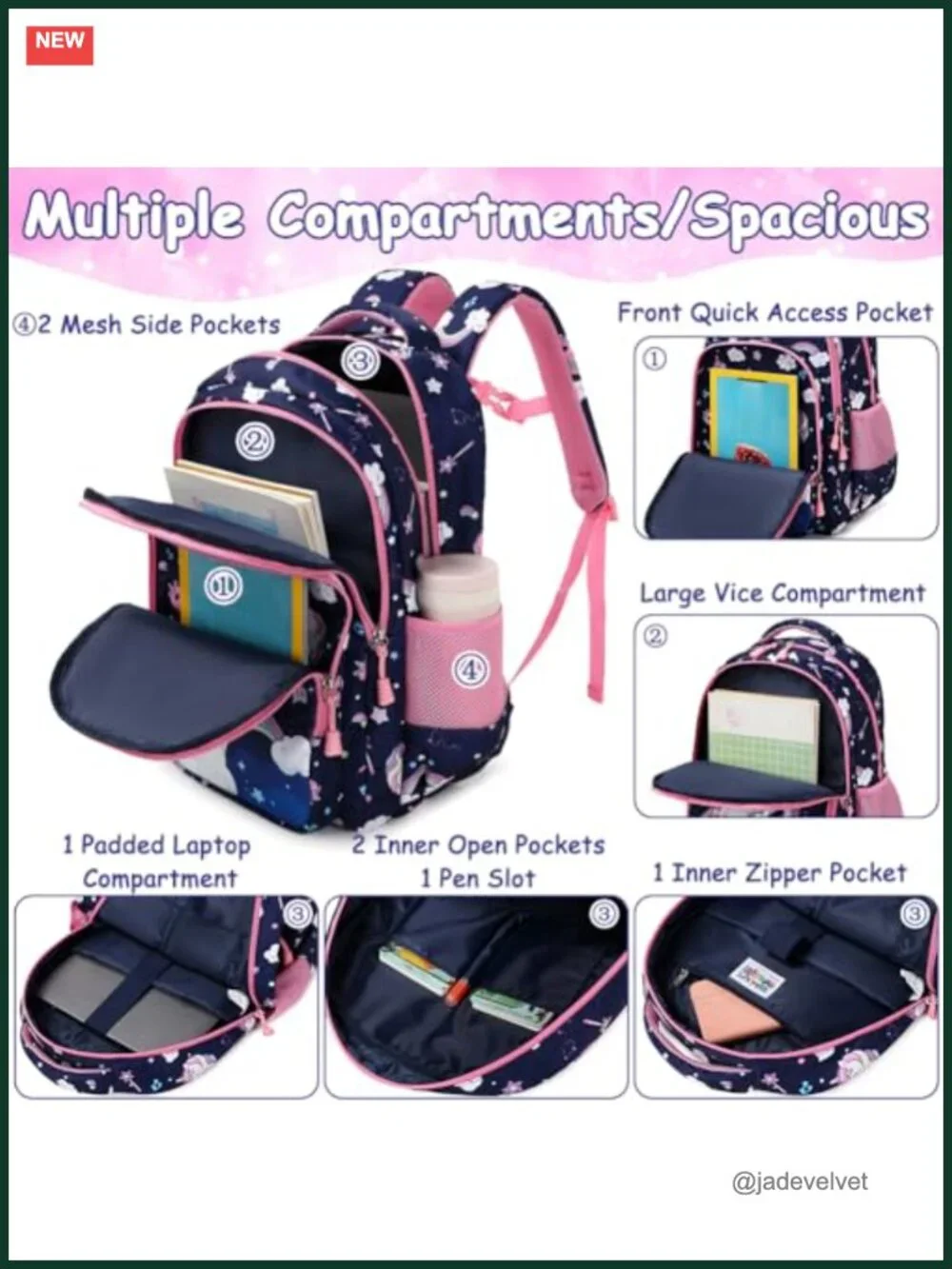 Girls Backpack Set with Lunch Bag & Pencil Case Water Resistant